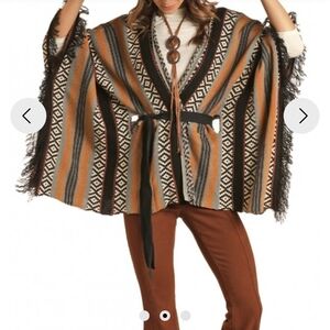 Elegant Striped Poncho with Fringe